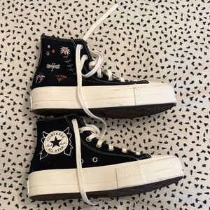 Converse Black and White High-Tops with Floral Embroidery